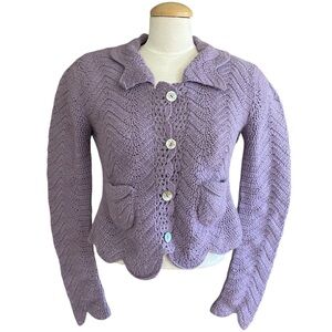 Tristan & Iseut Lavender Knitted Short Sweater 100% Wool Super Soft Size Medium
